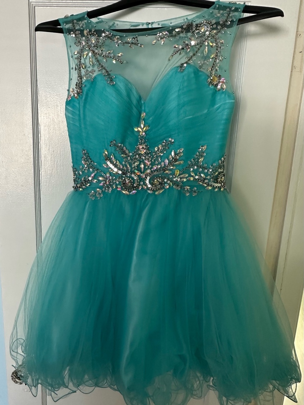 Juliet Teal Beaded Tulle Party Cocktail Dress - Size Small